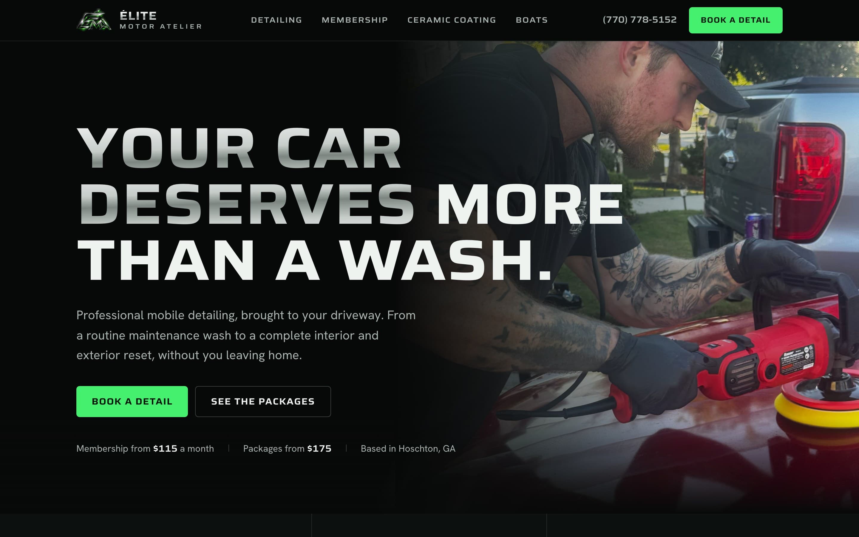 Élite Motor Atelier: Mobile detailing in north Georgia, priced by vehicle and booked on the site