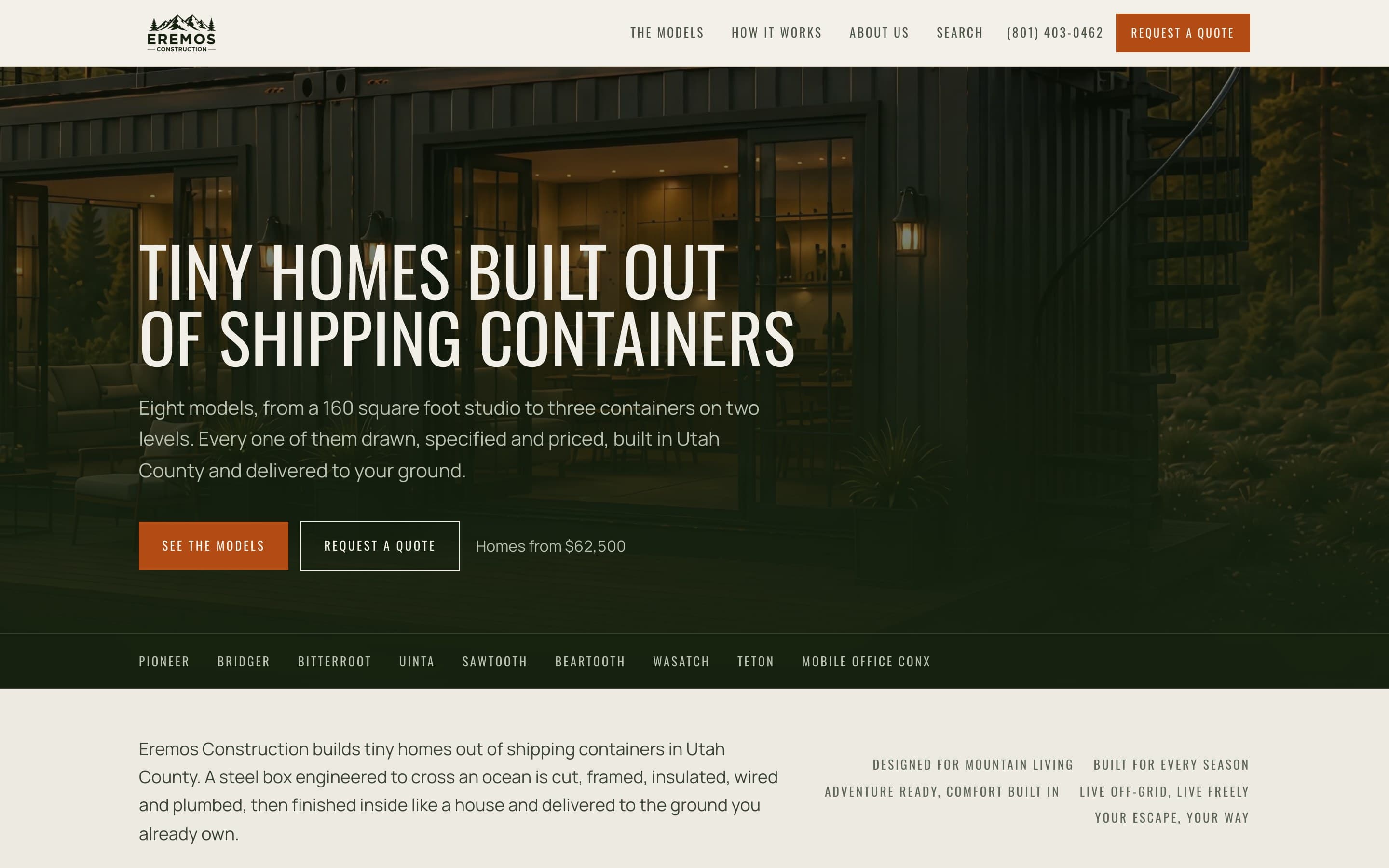 Eremos Construction: Container homes from Utah County, every model priced on its own page