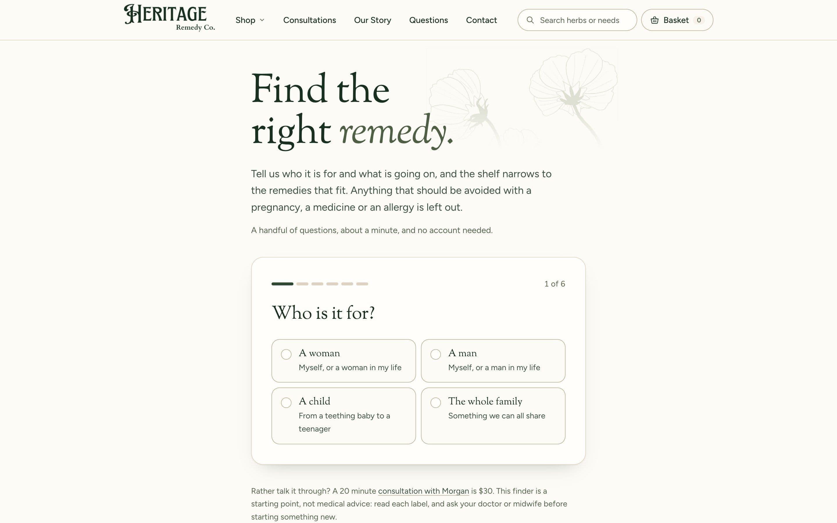 Heritage Remedy Co.: Herbal remedies from Krum, Texas, and a finder that narrows the shelf to what fits