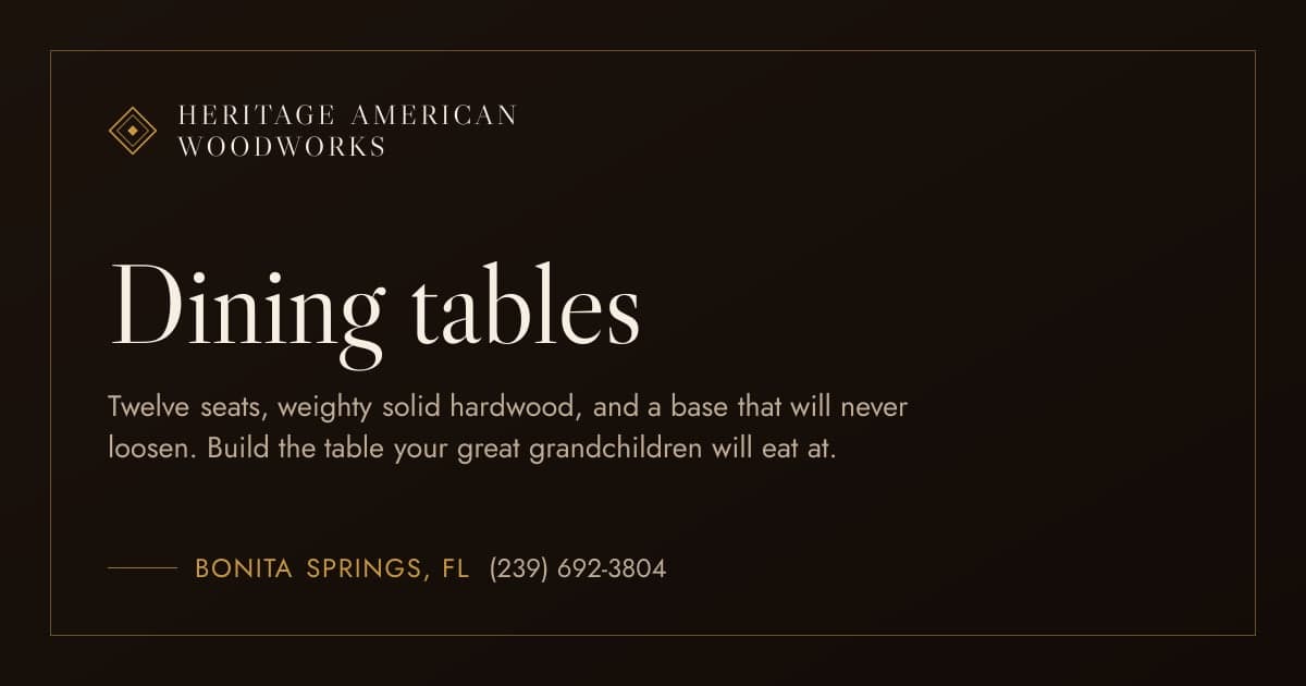 The link preview for the dining tables page: the shop's diamond and name, Dining tables in Caslon, its one-line description, and Bonita Springs with the phone number