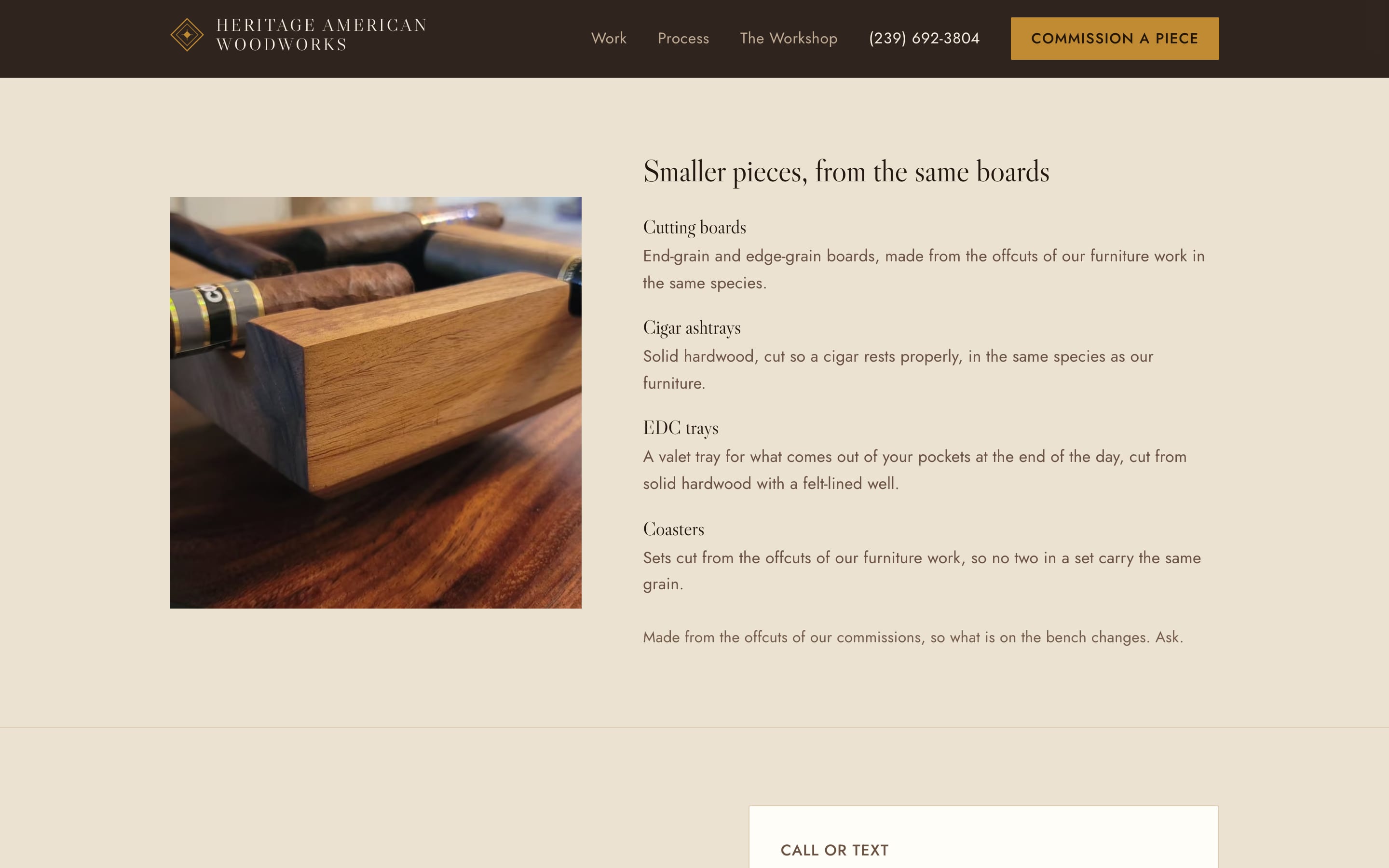 Smaller pieces cut from the offcuts of the same boards, in the shop's own photograph