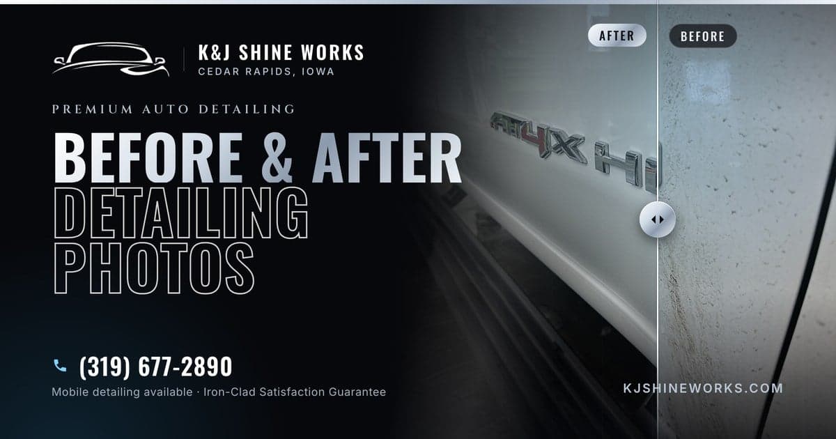 The link preview for the before and after page: a white pickup's door, clean on one side of the wand line and filmed with road grime on the other