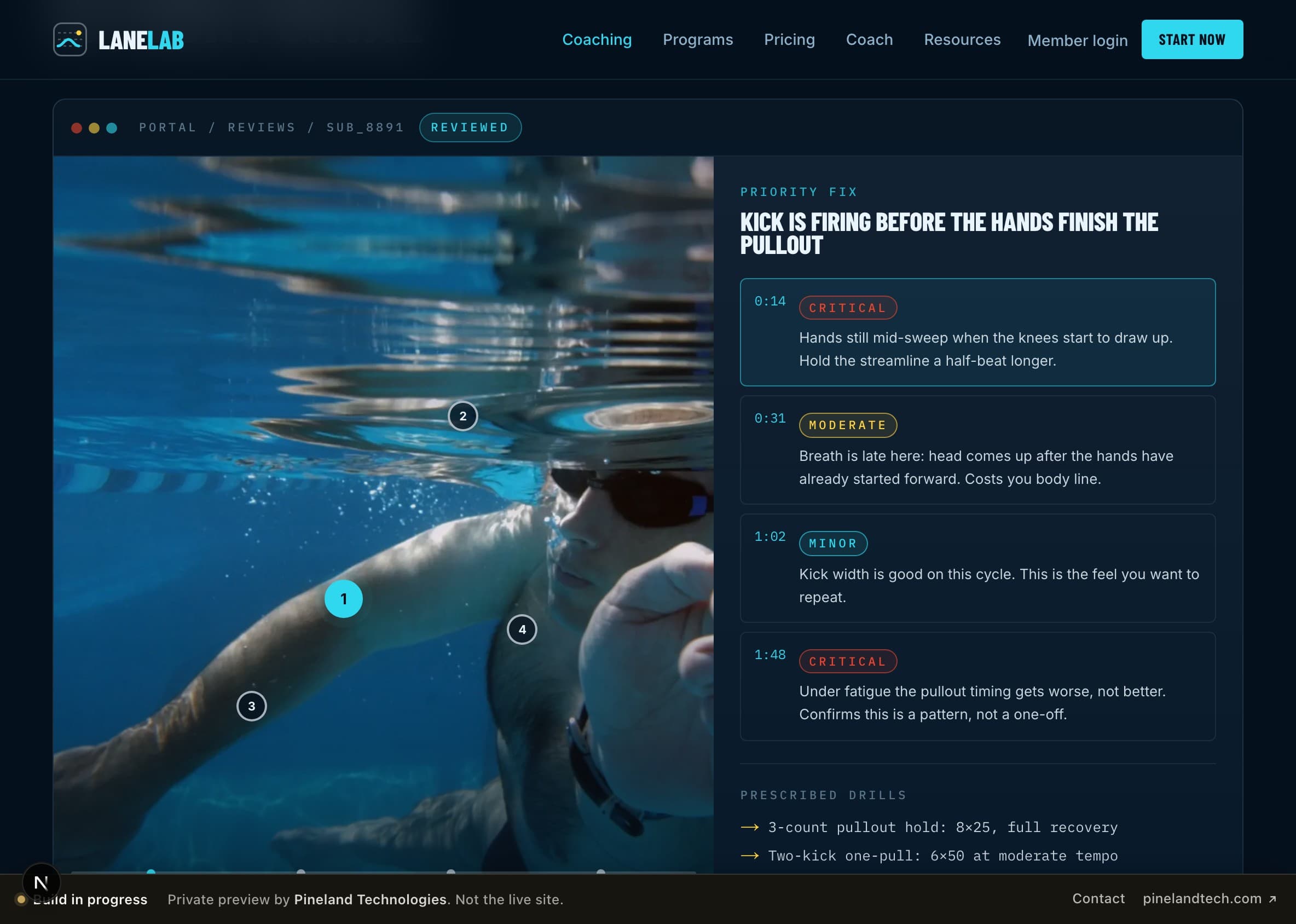 The review an athlete gets back, with every fix pinned to a timestamp in the footage