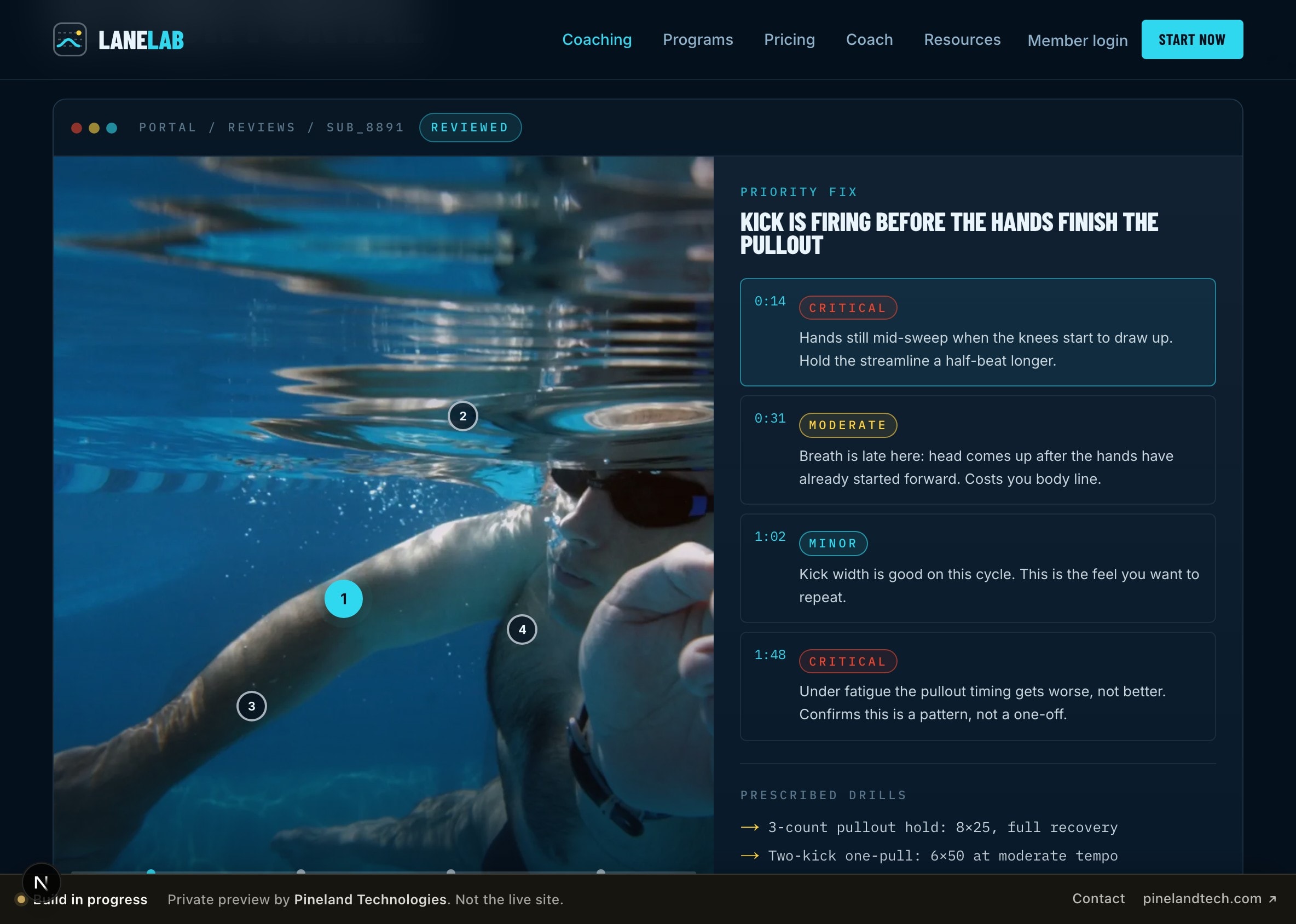 The review an athlete gets back, with every fix pinned to a timestamp in the footage