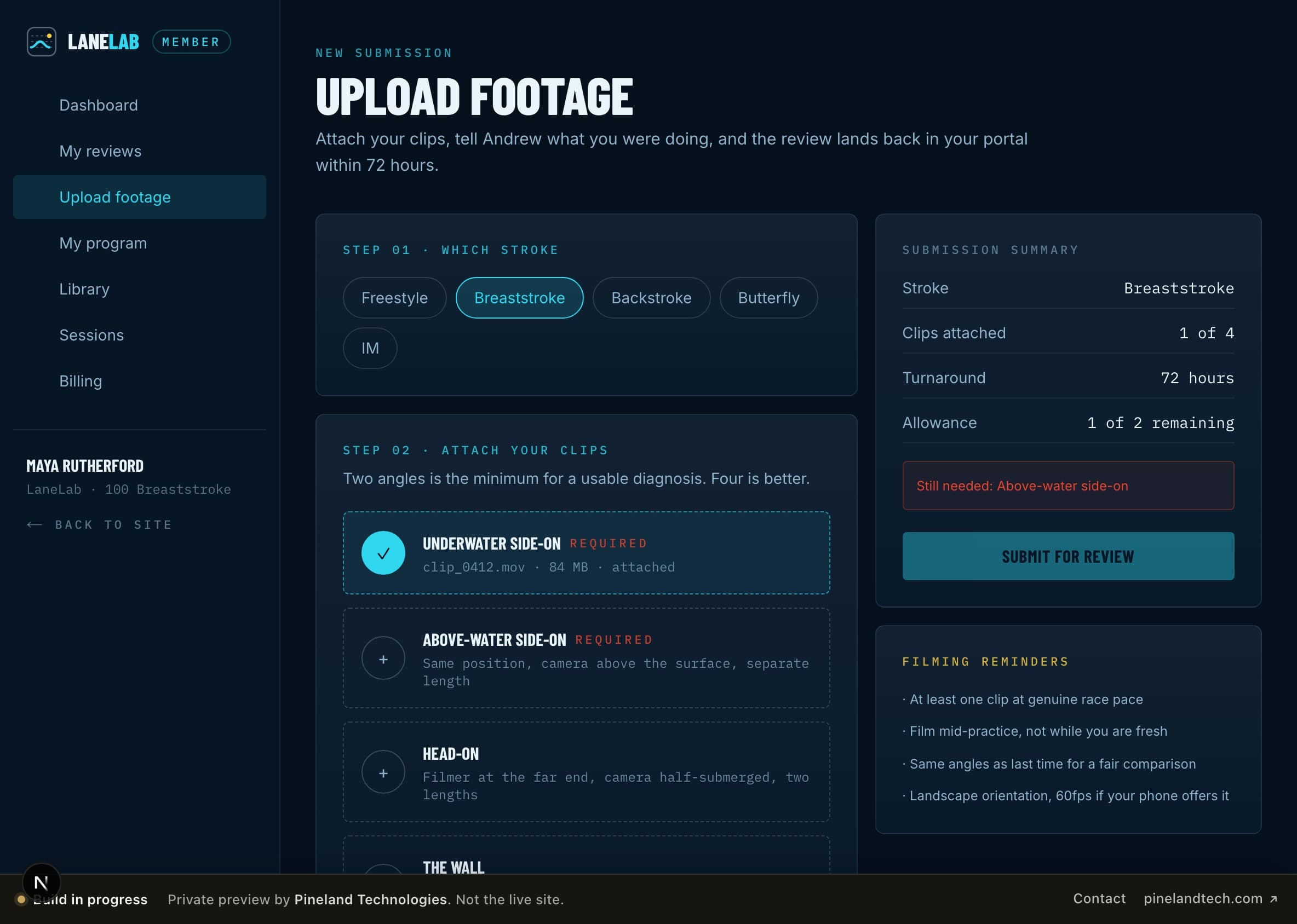 Upload flow, which will not submit until the required camera angles are attached