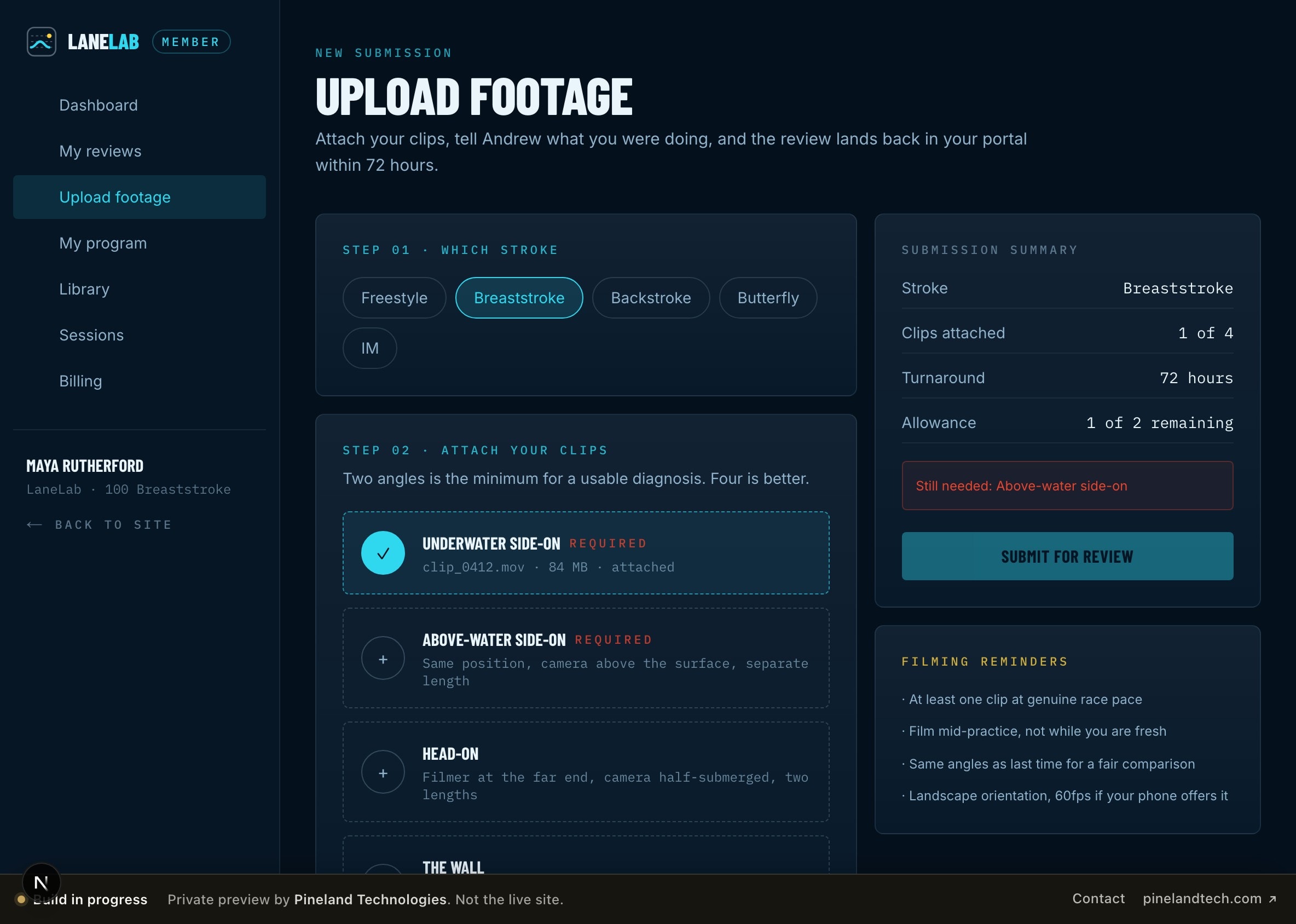 Upload flow, which will not submit until the required camera angles are attached