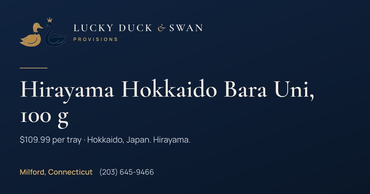 The link preview for the Hirayama Hokkaido Bara Uni page: its name, $109.99 per tray, Hokkaido, and the phone number