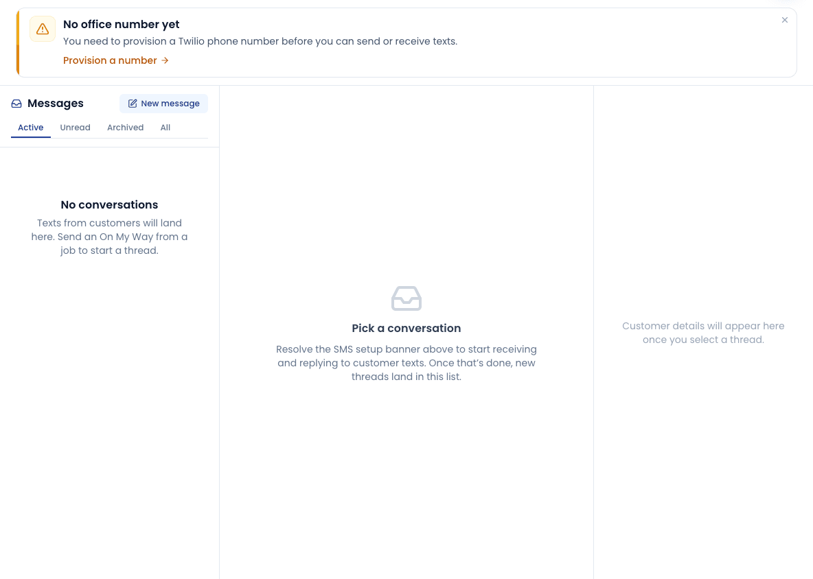 Two-way SMS inbox tied to each customer record