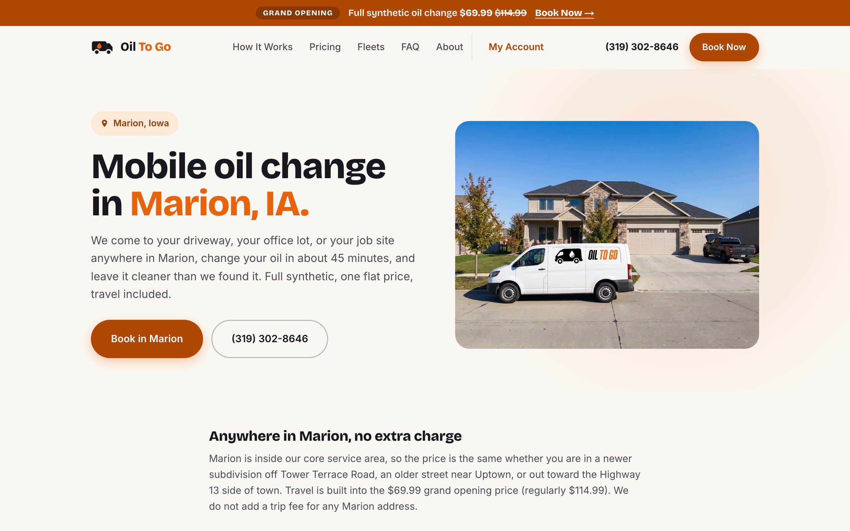 A page for each town in the service area, each with its own streets and the same flat price