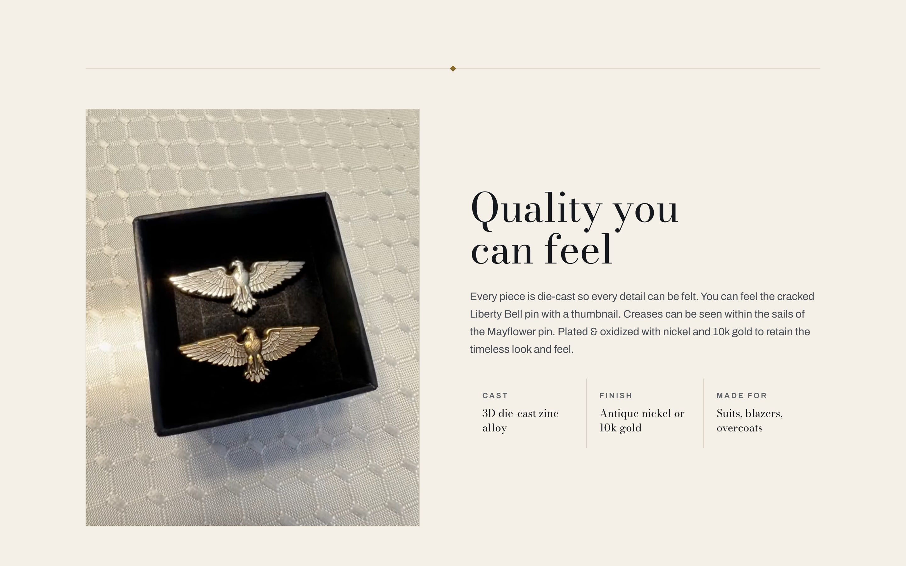 A warm light crosses the two eagle pins in their box, a clip made from Donald's own photograph, which stays in place as the poster and as the still for anyone who has asked for less motion