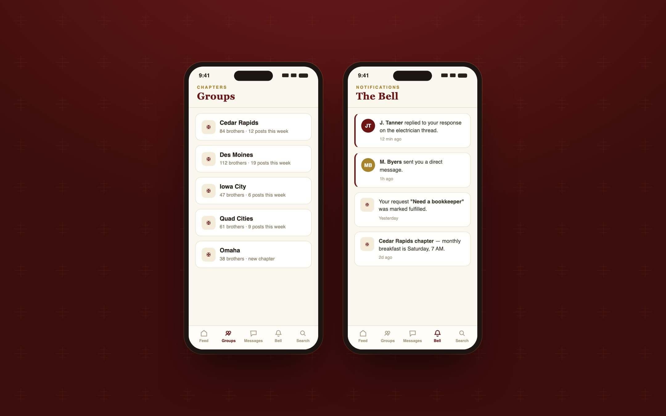 Chapters and the notification bell — recreated with demo data