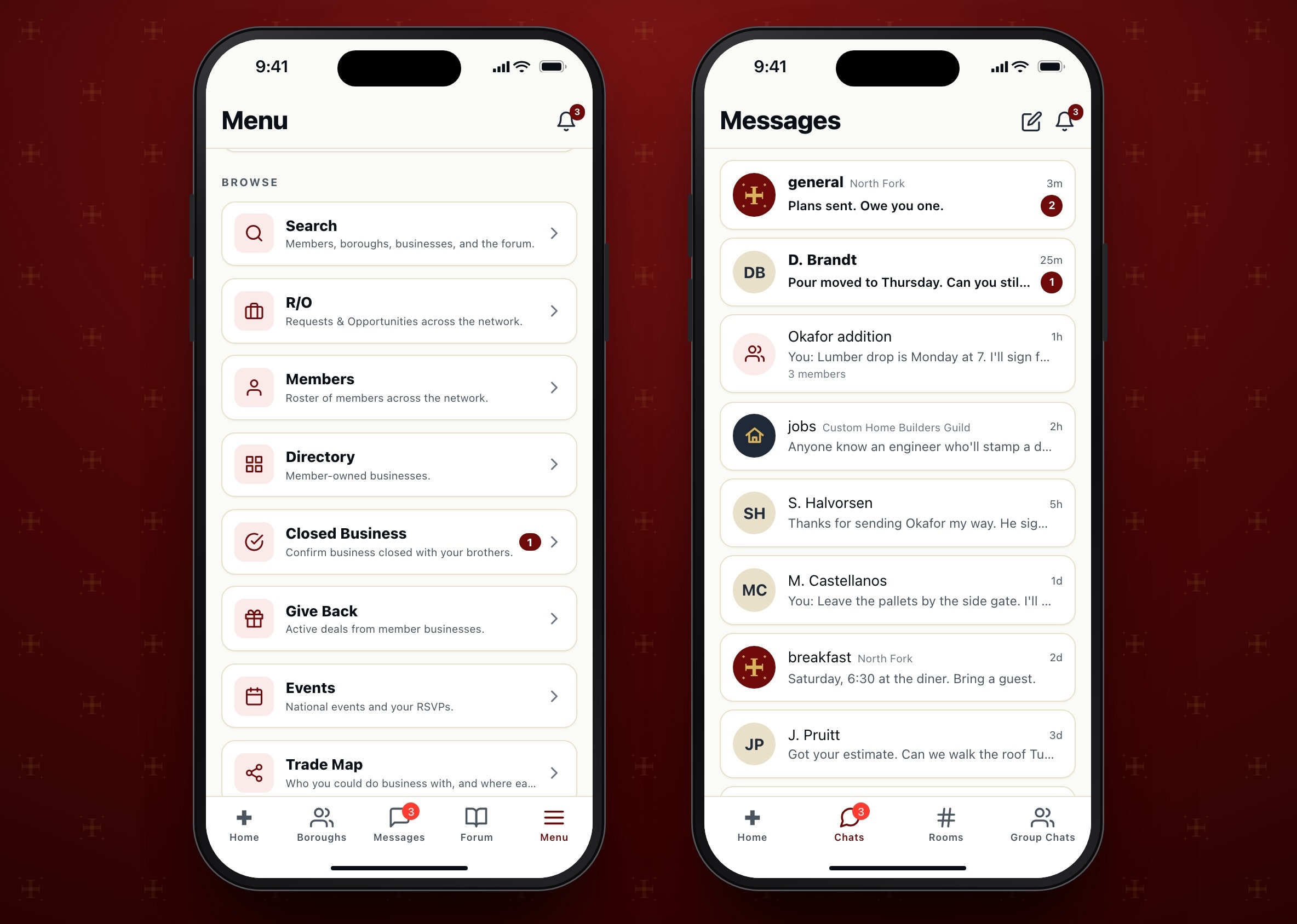 The Menu, holding the rest of the hall, and one inbox for borough rooms, guild rooms, direct messages and group chats